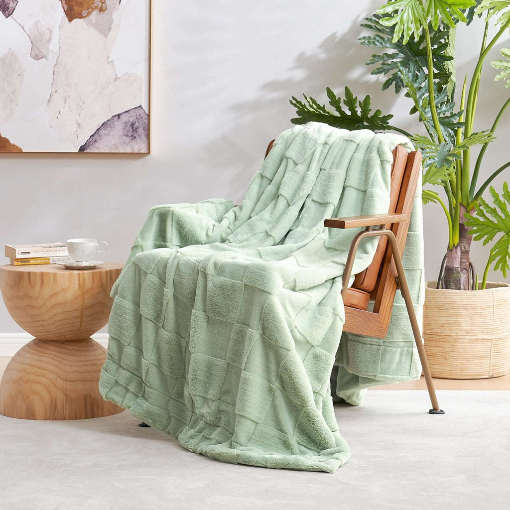 Checkboard Faux Fur Throw