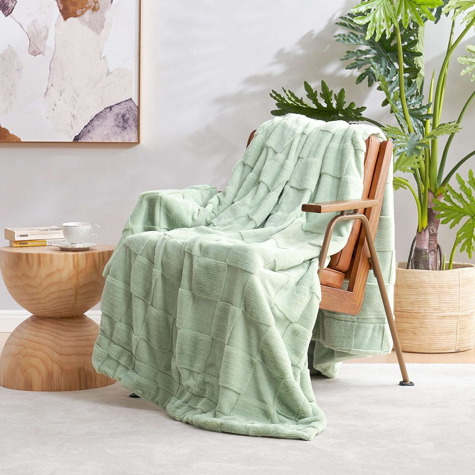 Checkboard Faux Fur Throw