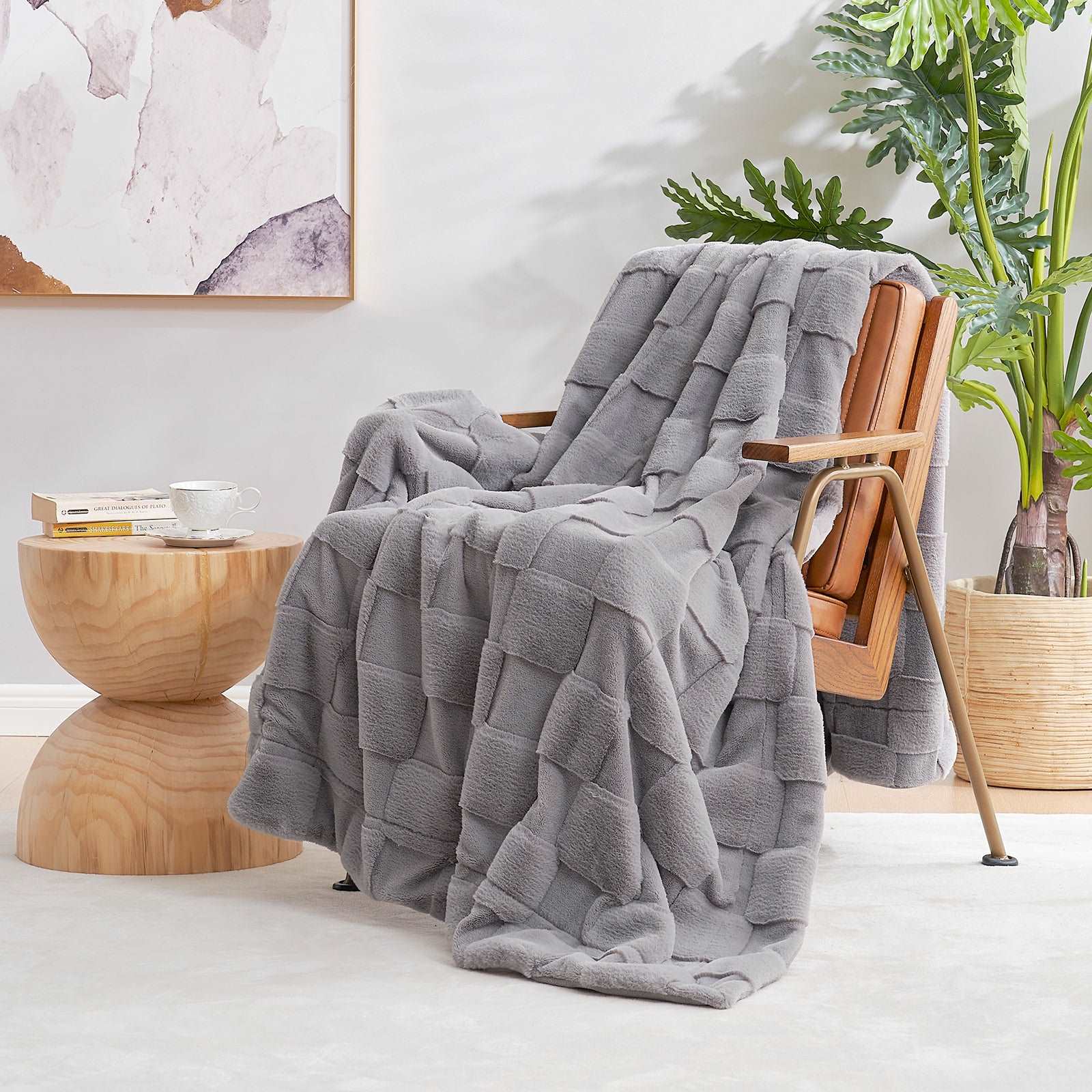 Checkboard Faux Fur Throw