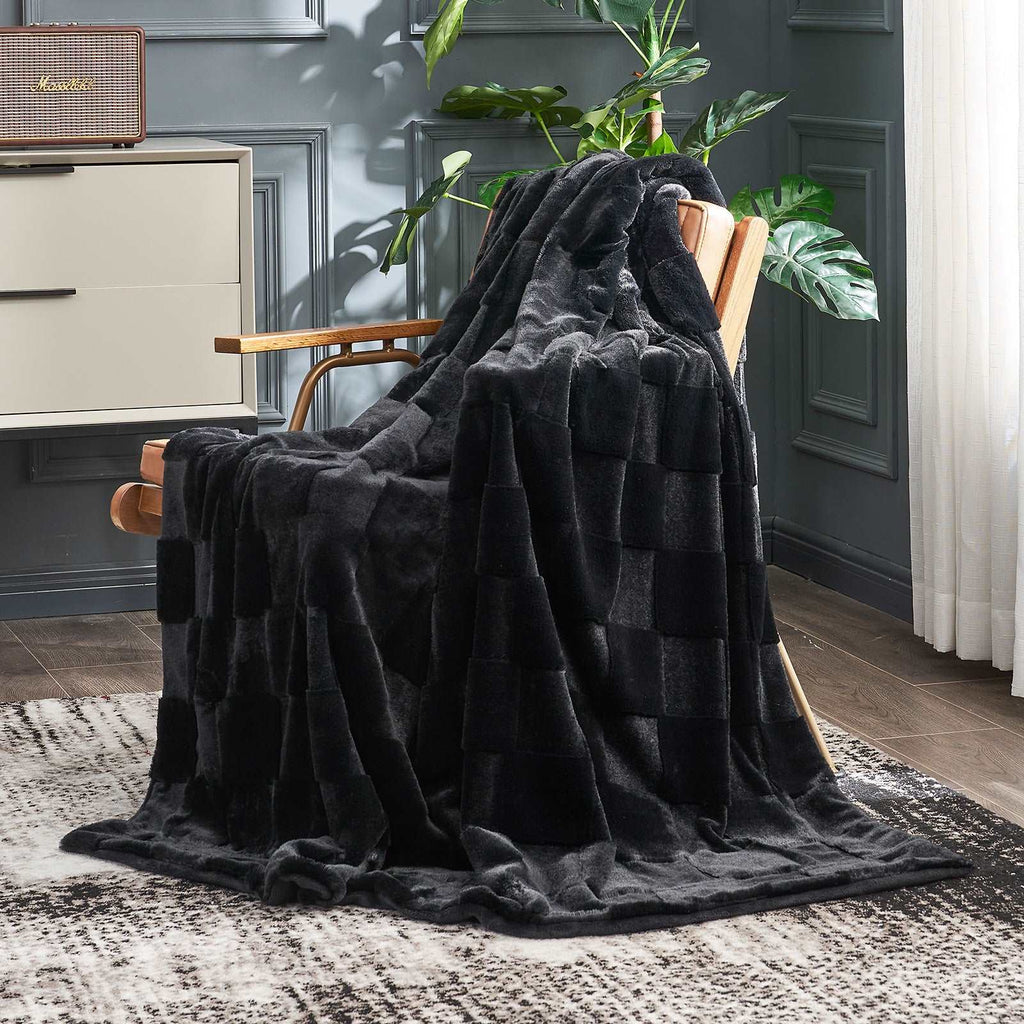 Checkboard Faux Fur Throw